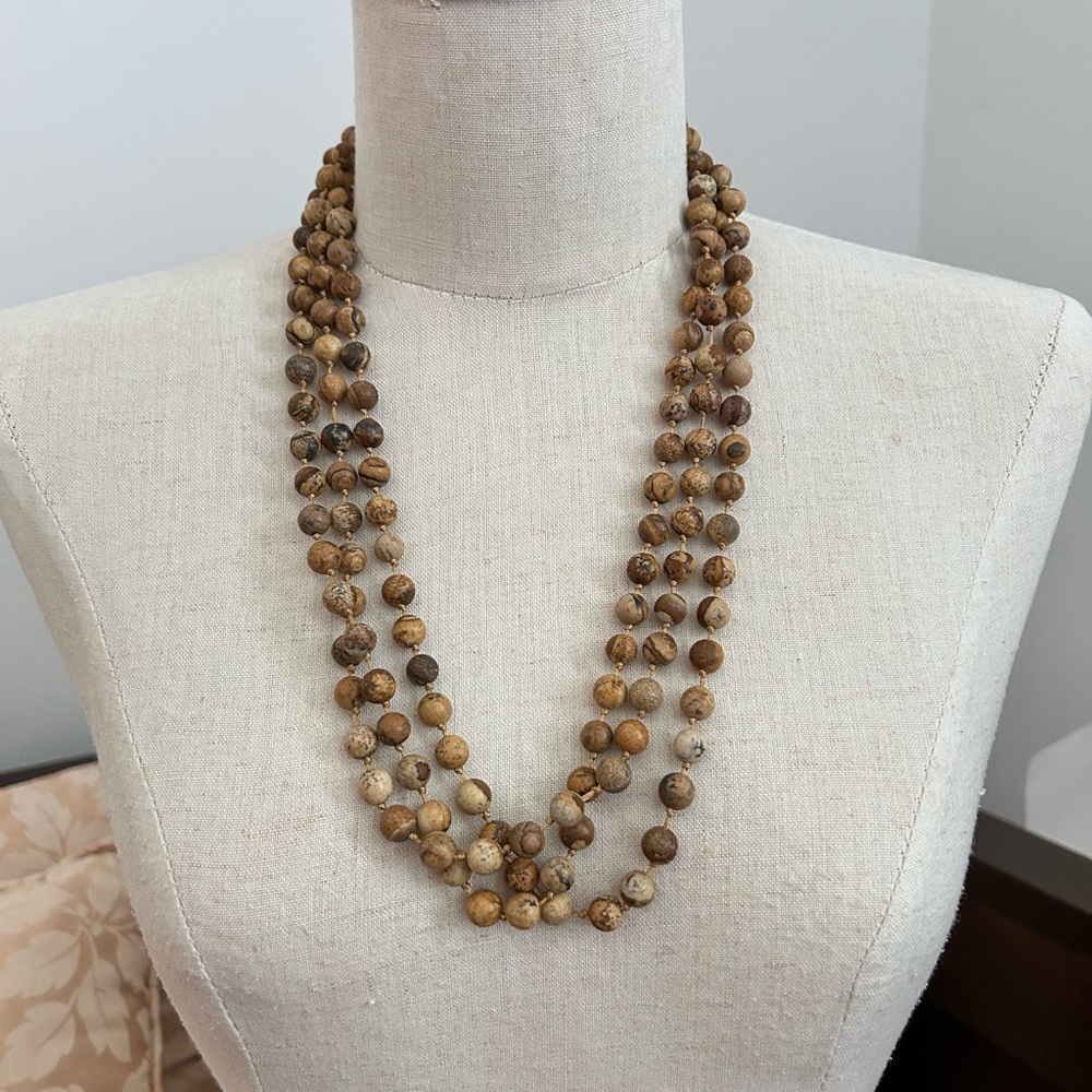 Vintage Extra Long Jasper Semiprecious Necklace